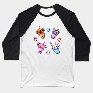 Cute Bubble Tea Animals Baseball T-Shirt